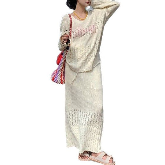 Damen luftiges Strickoberteil mit V-Ausschnitt und Batikmuster EB