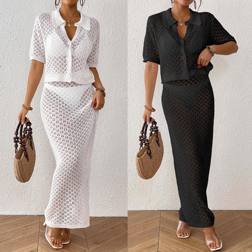Damen elegantes Häkel-Kimono-Set EB