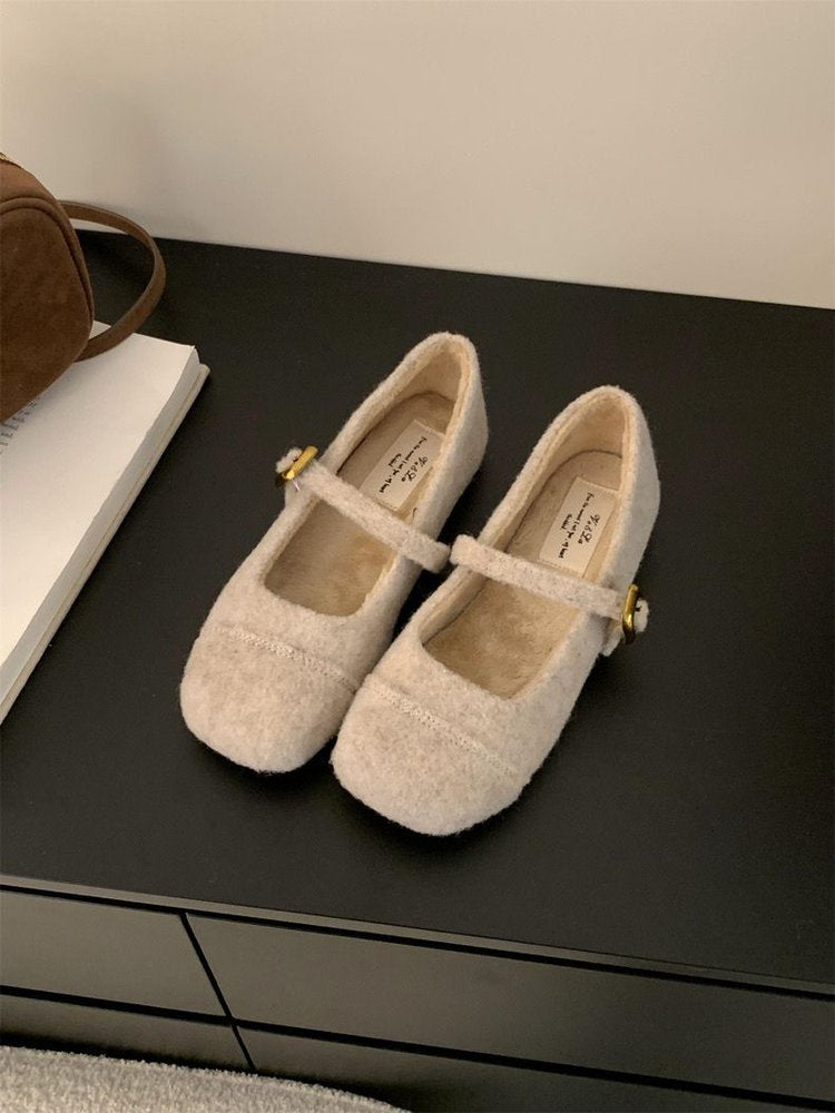 Damen elegante Filz-Ballerinas mit dekorativem Riemchen EB