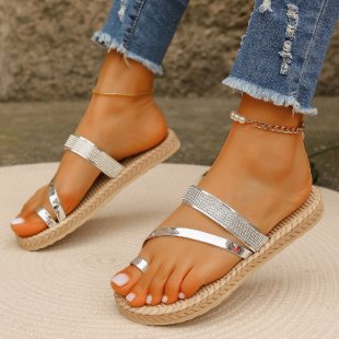 Damen komfortable Riemchen-Sandalen mit eleganter Glitzer-Applikation EB