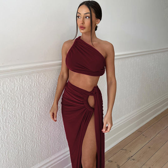 Damen Elegantes Wickelkleid mit einseitigem Schulterdesign EB