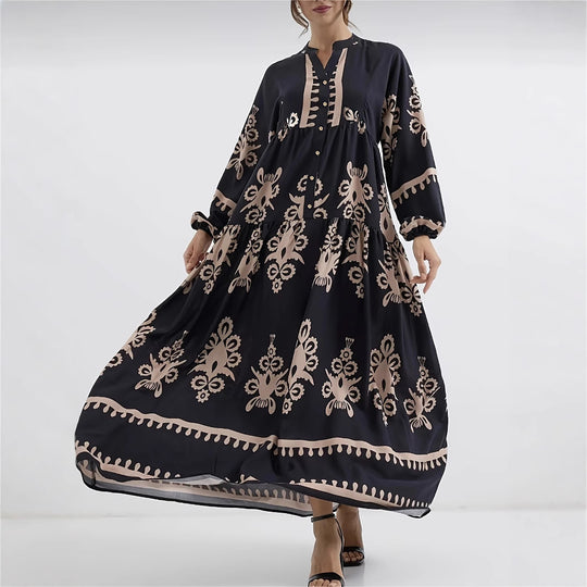 Damen Maxikleid mit floralem Design und eleganter Knopfleiste EB