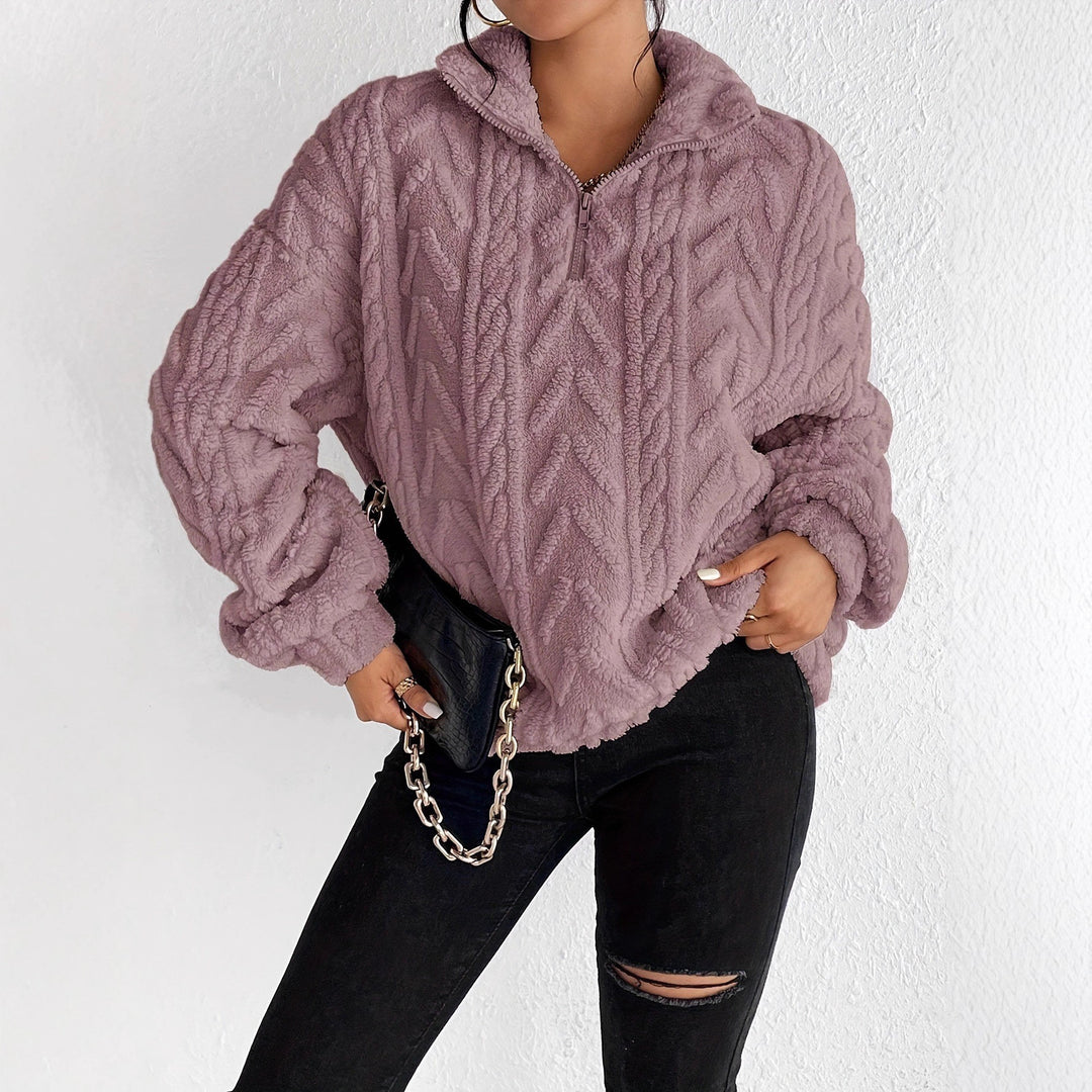 Damen Kuscheliger Fleece-Pullover mit hohem Kragen und Zipper-Detail EB