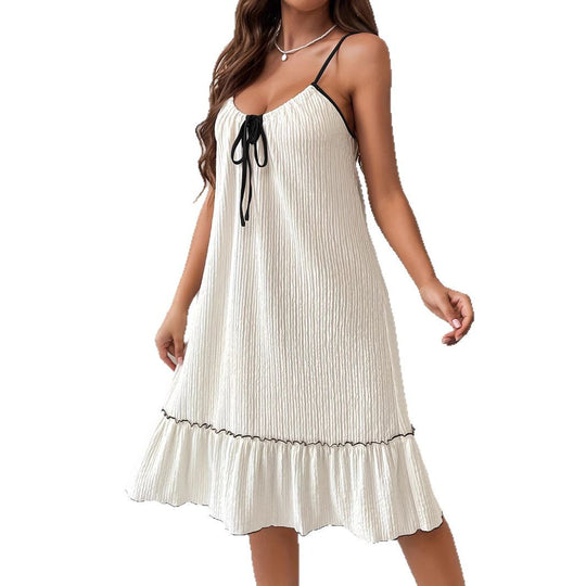 Frauen Verstellbares Spaghettiträger Rüschkleid EB