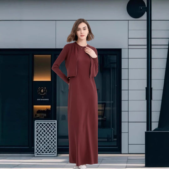 Damen Modisches Maxikleid mit eleganter Silhouette und Langarm EB
