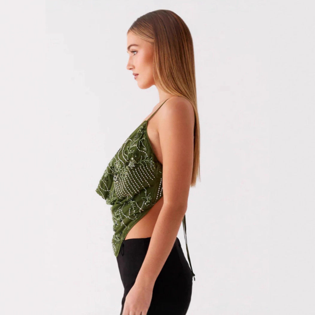 Damen Dekoratives Top mit tiefem Ausschnitt und raffinierten Stickdetails EB