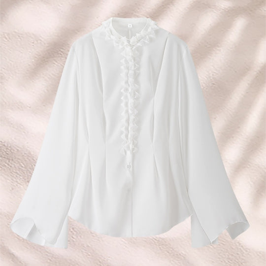 Damen elegante Bluse mit Rüschenkragen und weiten Ärmeln EB