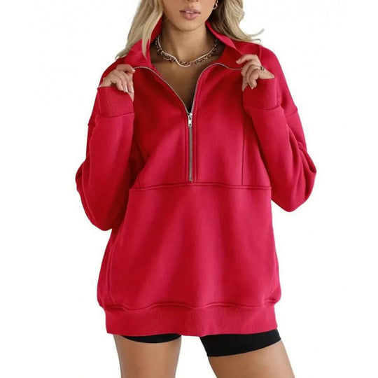 Damen Sweatshirt mit halbem Reißverschluss und oversized Schnitt EB