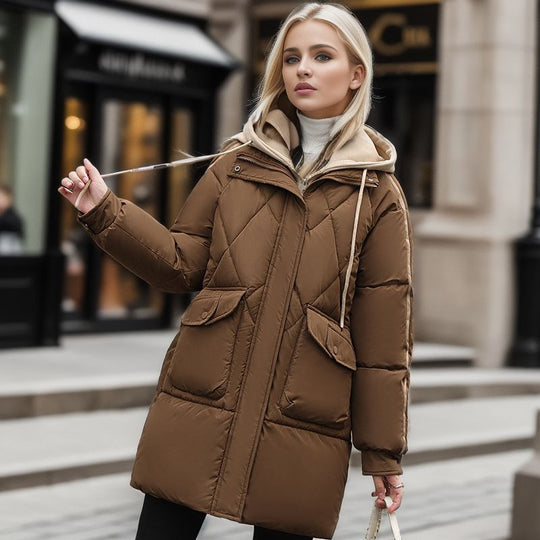 Damen gesteppte Winterjacke mit abnehmbarer Kapuze EB