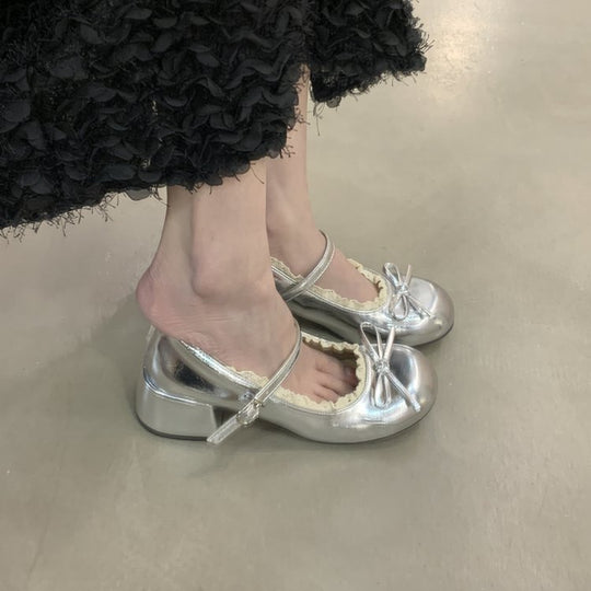 Damen Ballerinas mit dekorativer Schleifenverzierung und elegantem Fersenriemen EB