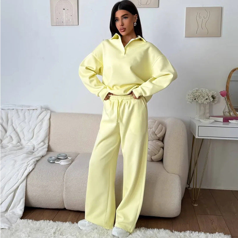 Damen lässiges Poloshirt und weite Hose Set EB