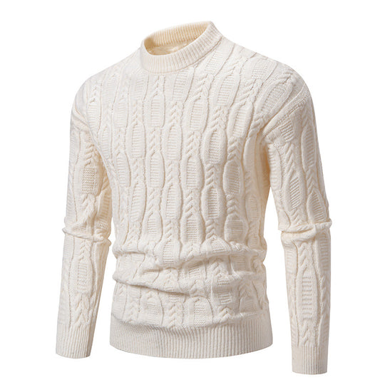 Herren Strickpullover mit modernem Zopfmuster und hohem Kragen EB
