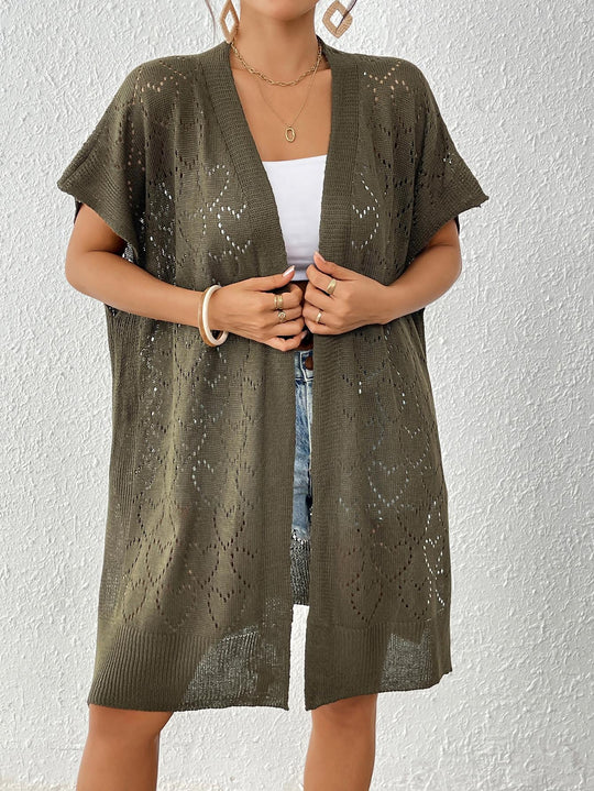 Damen luftiger Strick-Kimono mit floralem Lochmuster EB