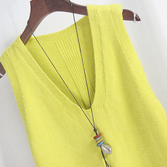 Damen Ärmelloses Stricktop mit V-Ausschnitt und Feinstrickstruktur EB