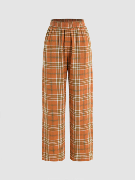 Damen Kariertes Culotte-Hose mit elastischem Bund EB