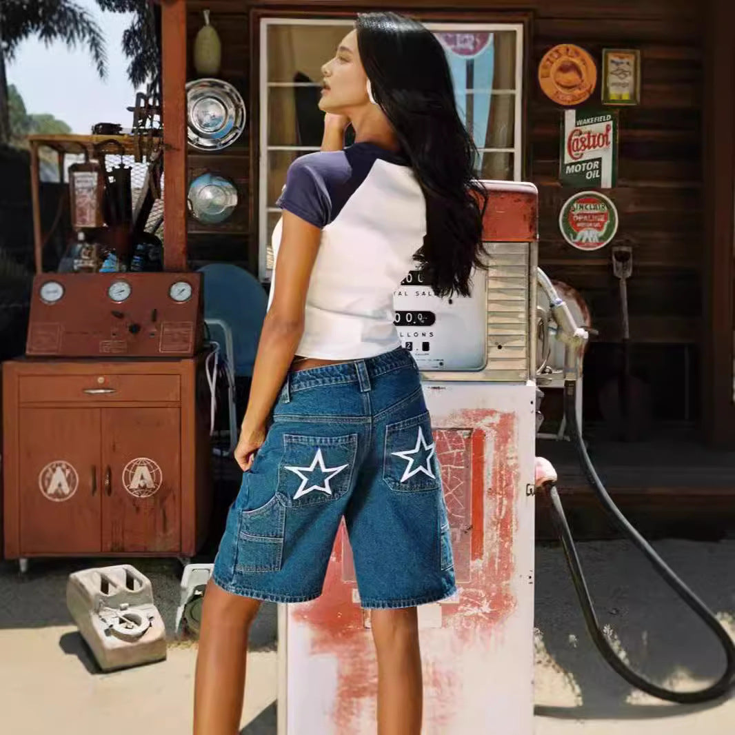 Damen modische Denim-Shorts im lässigen Schnitt mit hoher Taille EB