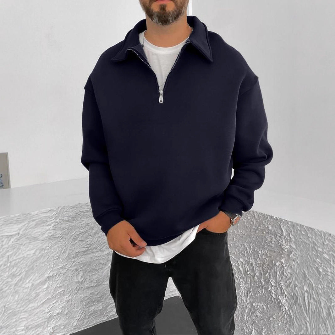 Herren nan Oversize Halbzip-Sweatshirt mit aufgestelltem Kragen EB