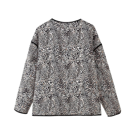 Damen Steppjacke mit Leoprint und praktischen Taschen EB