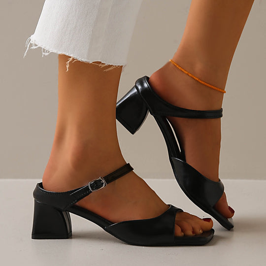 Damen Komfortable Slingback Sandalen mit quadratischer Zehenpartie und blockartigem Absatz EB