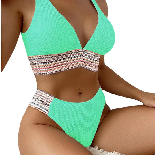 Damen Hochgeschnittener Bikini mit Wellenmuster EB