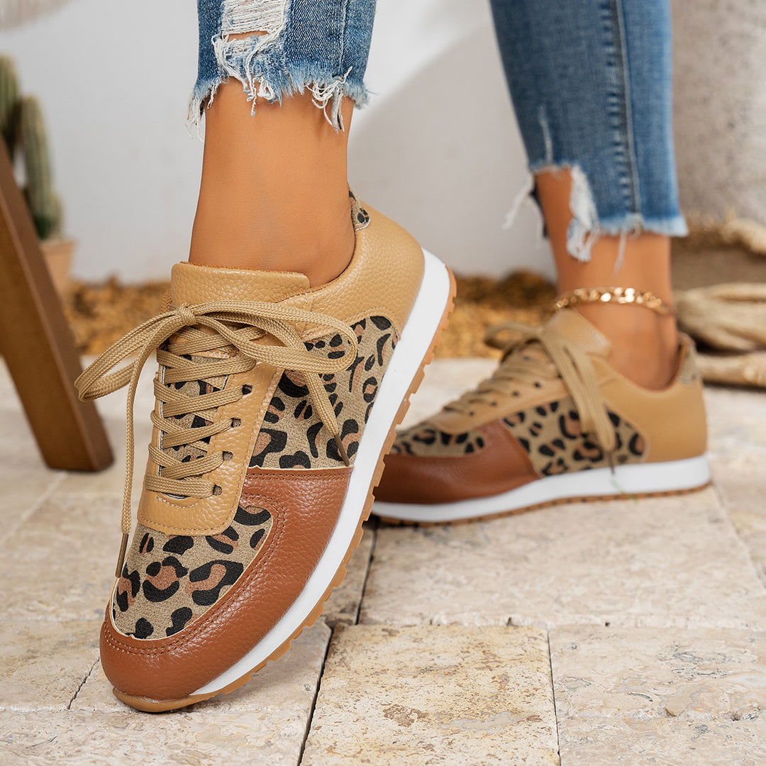Damen Sneaker mit Leopardenmuster und atmungsaktiver Sohle EB