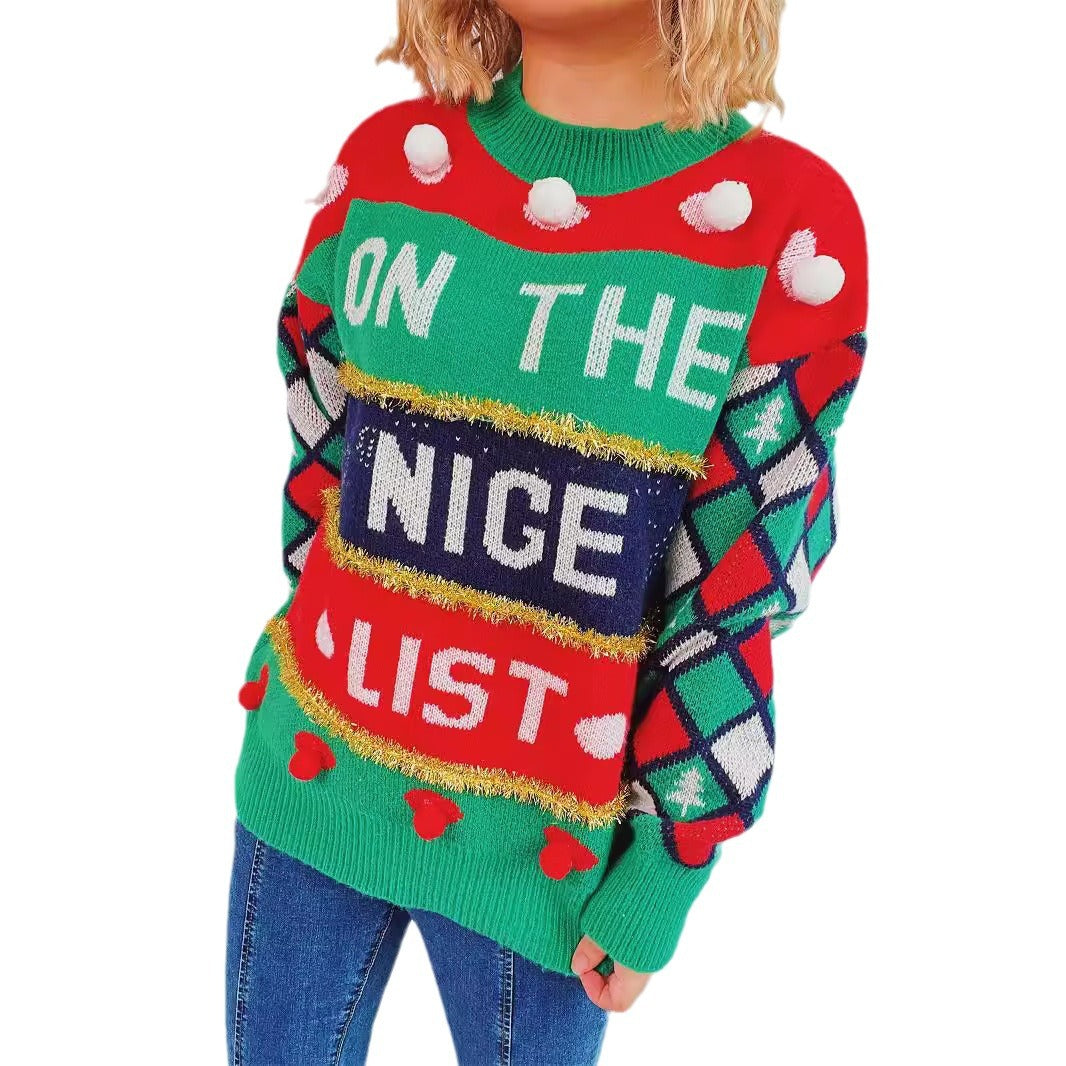 Damen festlicher Pullover mit weihnachtlichem Design und verspielten Details EB