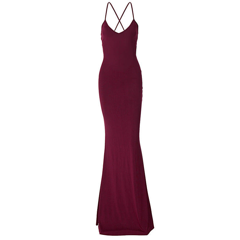 Damen Elegantes Satin-Maxikleid mit verführerischem V-Ausschnitt EB