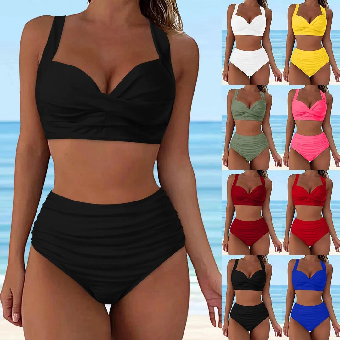 Damen Hochtailliertes Bikini-Set mit eleganter Faltenoptik EB