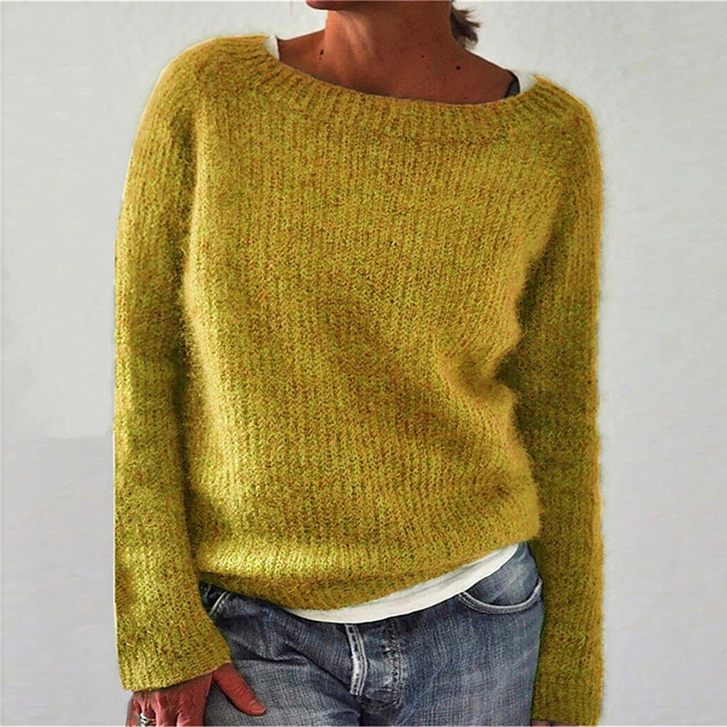 Damen nan kuscheliger Grobstrickpullover mit Rundhalsausschnitt und lockerem Oversize-Schnitt EB