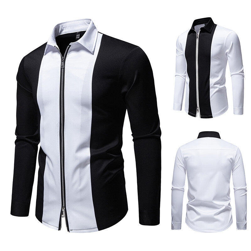 Herren modisches Langarmshirt mit stylischem Stehkragen und kontrastierenden Paspeln EB