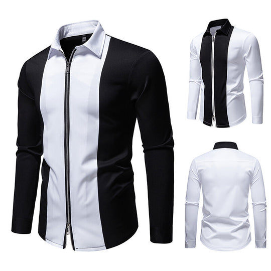 Herren modisches Langarmshirt mit stylischem Stehkragen und kontrastierenden Paspeln EB