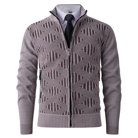 Herren elegante Strickjacke mit strukturiertem Design und hohem Stehkragen EB