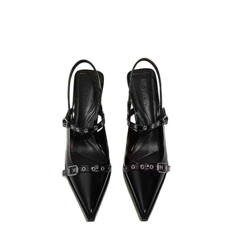 Damen elegante Slingback-Pumps mit spitzem Zehenbereich und modischen Schnallen EB