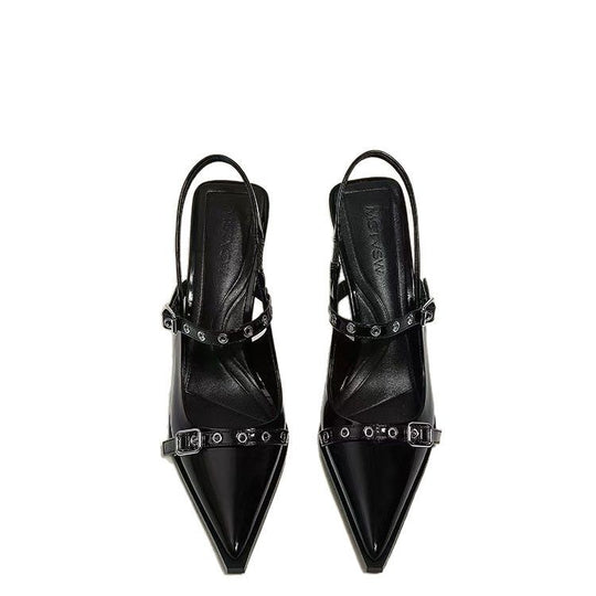 Damen elegante Slingback-Pumps mit spitzem Zehenbereich und modischen Schnallen EB
