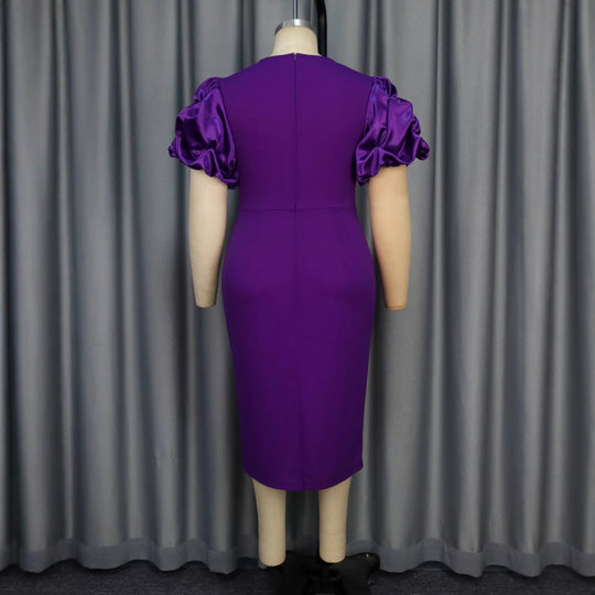 Damen Elegantes Kleid mit Spitzenakzenten und voluminösen Puffärmeln EB