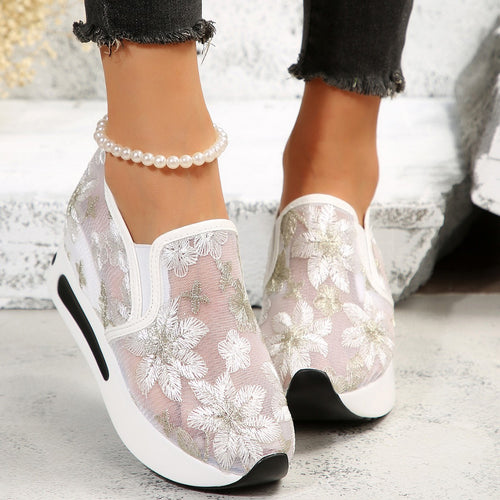 Damen Slip-On Sneakers mit floralem und atmungsaktivem Obermaterial EB