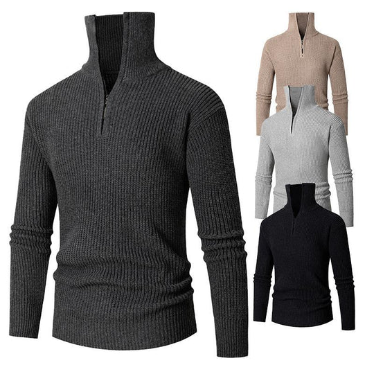 Herren nan strukturierter Halbzip-Pullover mit hohem Kragen, robuster Rippstruktur und elastischen Bündchen EB