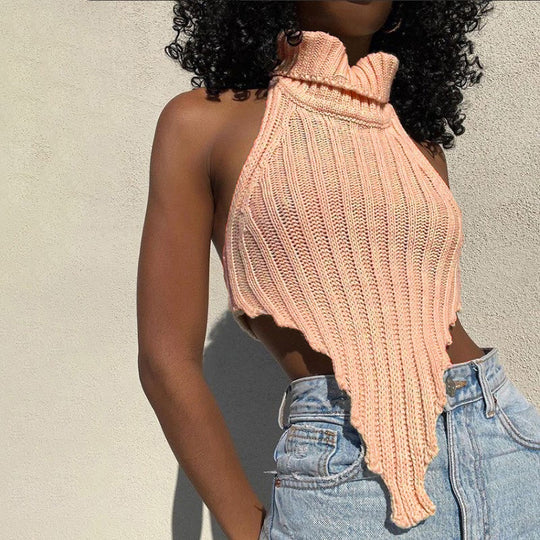 Damen cropped Stricktop mit hohem Kragen EB