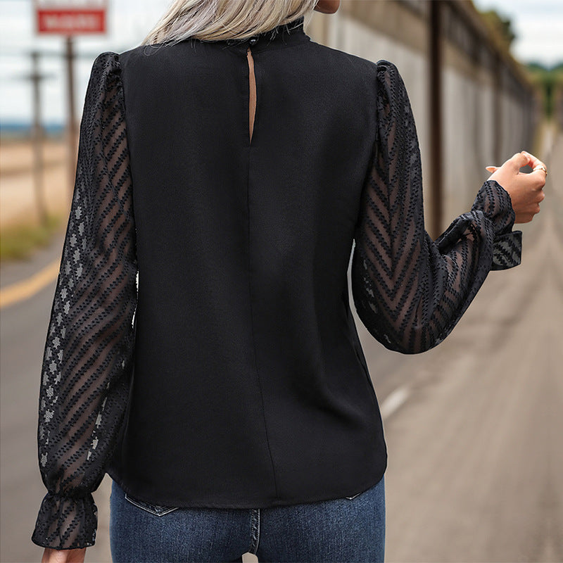 Damen Modisches Blusenshirt mit Rüschendetails und Knopfverzierung EB
