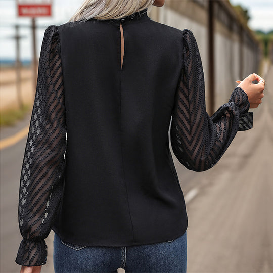 Damen Modisches Blusenshirt mit Rüschendetails und Knopfverzierung EB