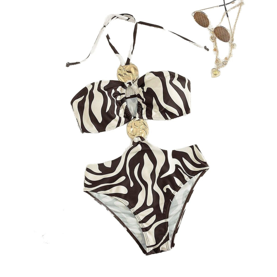 Damen Bandeau-Bikini mit modischen Cut-Outs und goldenen Akzenten EB