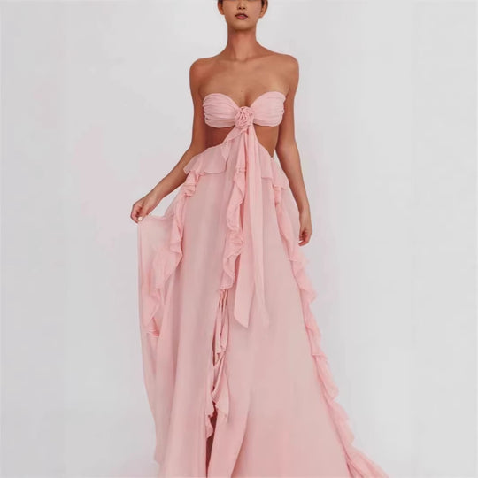 Damen Maxi-Kleid mit raffinierten Rüschendetails EB