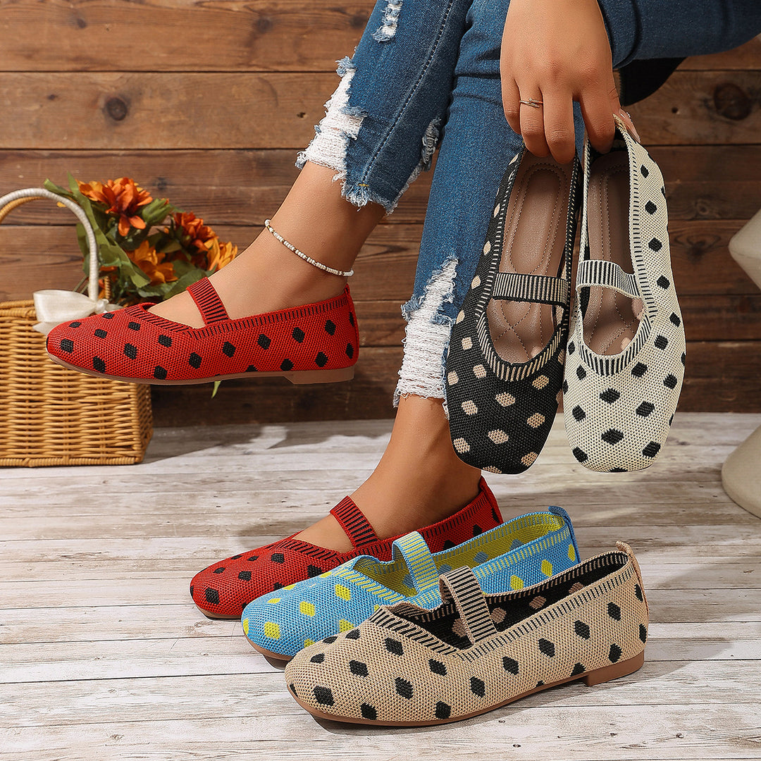 Damen Ballerinas mit elastischem Riemen und Polka-Dots EB