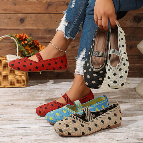 Damen Ballerinas mit elastischem Riemen und Polka-Dots EB