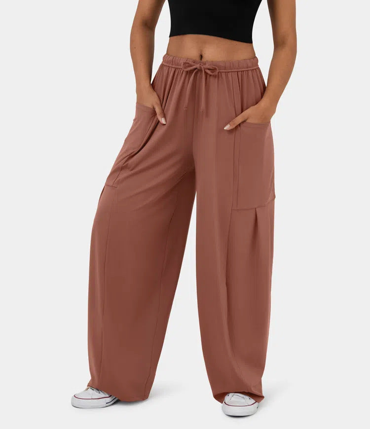 Damen Weite Freizeit-Hose mit elastischem Bund und praktischen Taschen EB