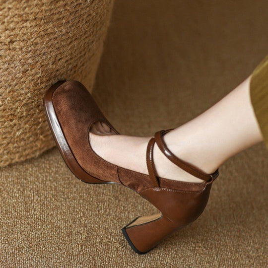 Damen Elegante Mary Jane Pumps mit Luxuriösem Blockabsatz EB