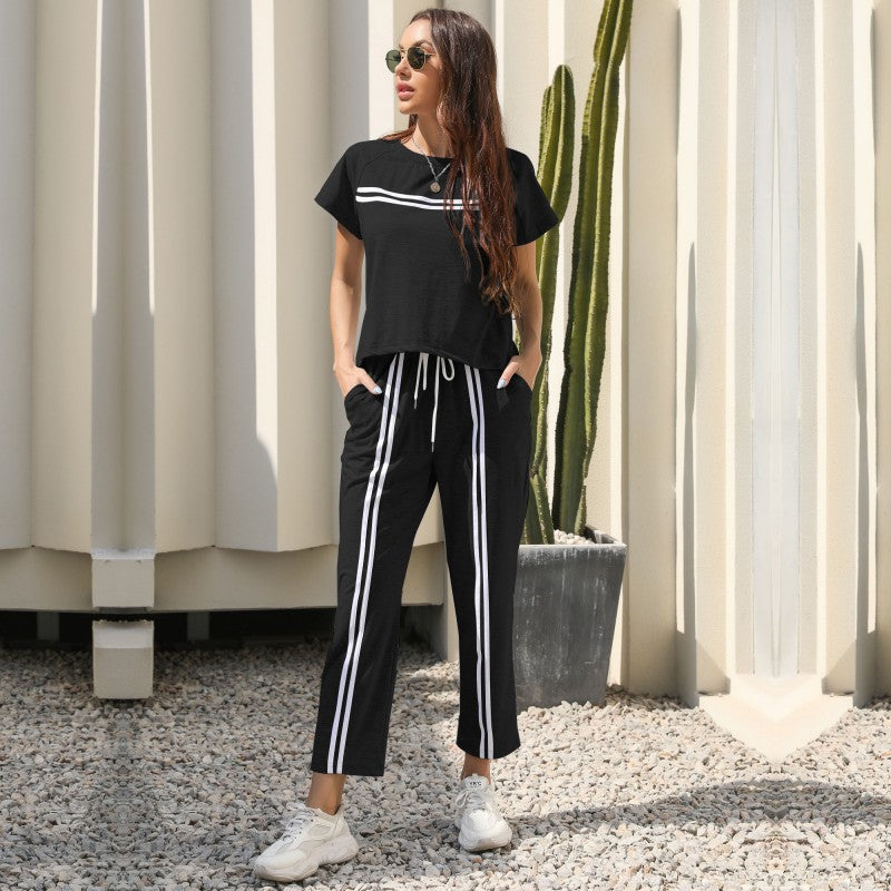 Damen Freizeit-Set mit sportlichen Streifen und elastischem Bund EB