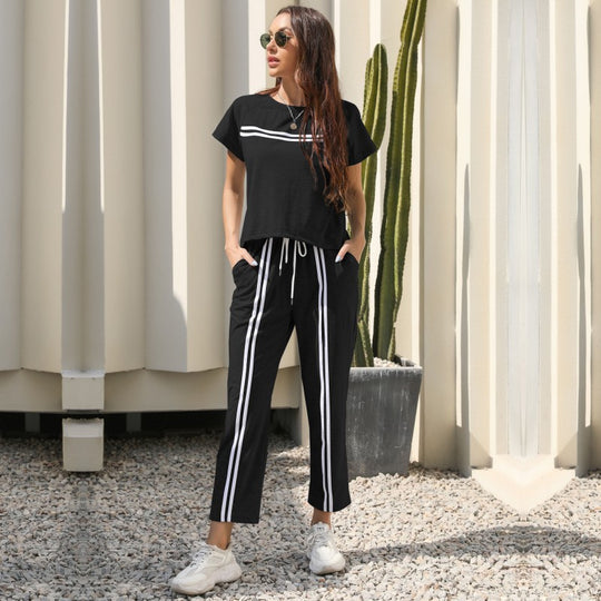 Damen Freizeit-Set mit sportlichen Streifen und elastischem Bund EB