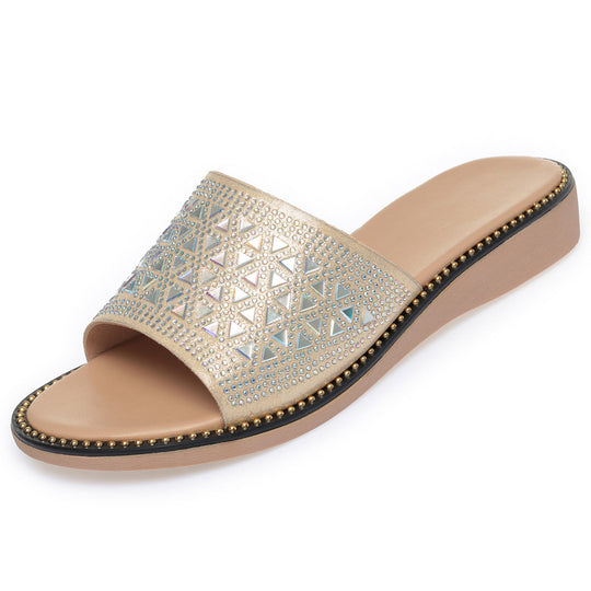 Damen Glitzernde Riemchen-Sandaletten mit bequemem Fußbett und eleganten Schmuckdetails EB