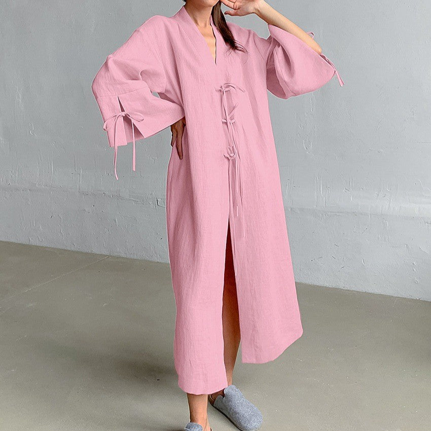Damen Langärmliger Kimono-Robe mit seitlichem Bindeband EB